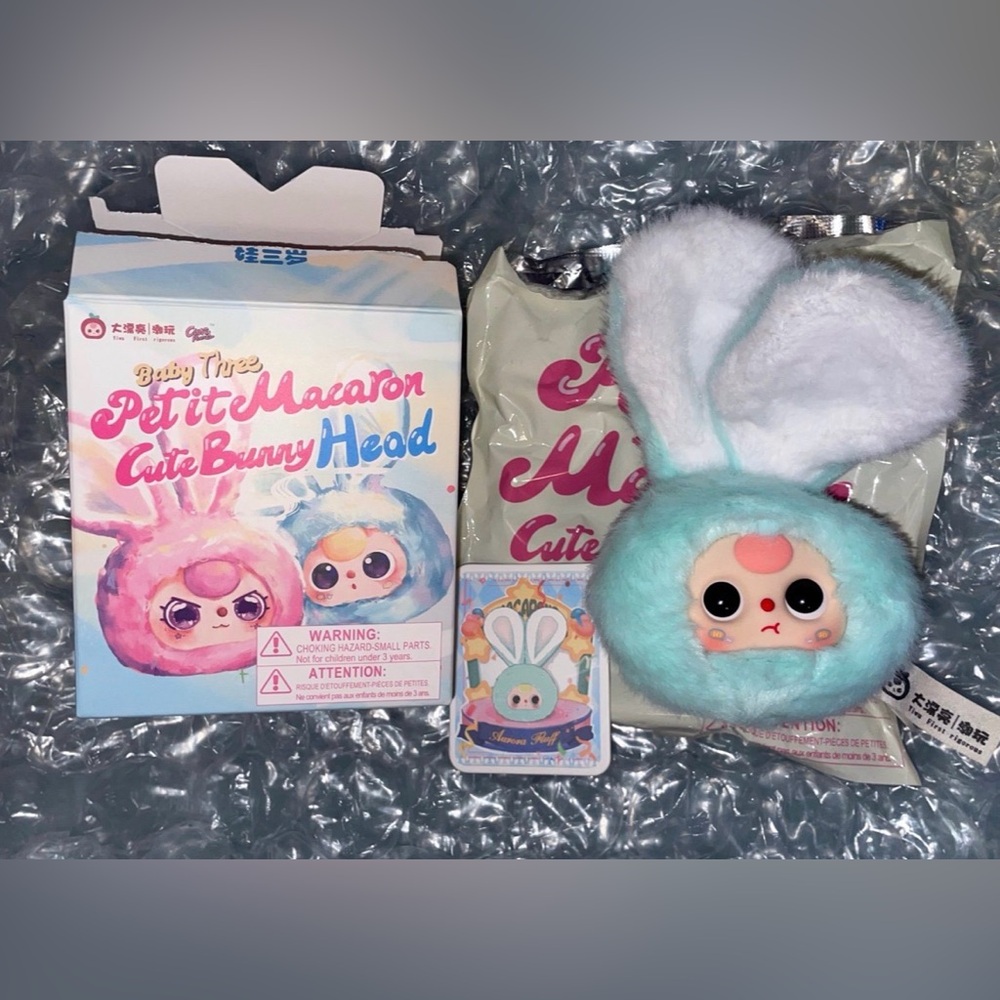 Baby Three Petite Macaron Cute Bunny Head - Aurora Fluff